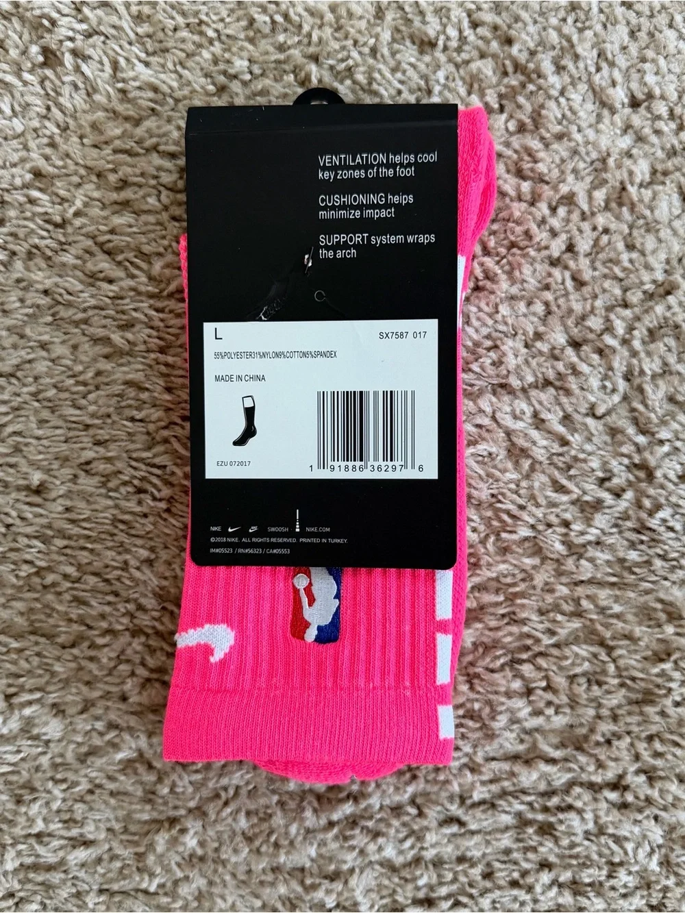 Nike Elite Crew Bright Pink NBA Logo Socks